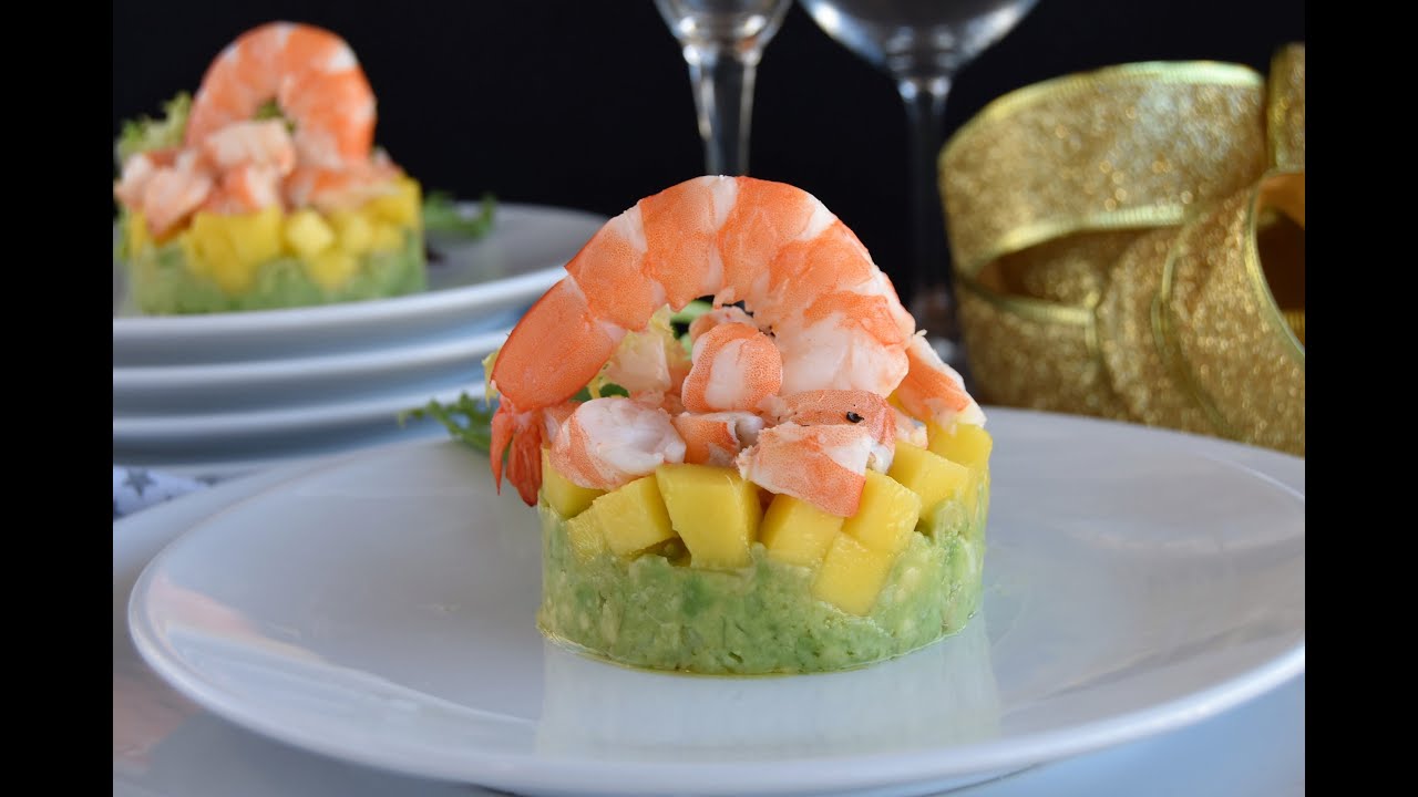aguacate mango y langostinos