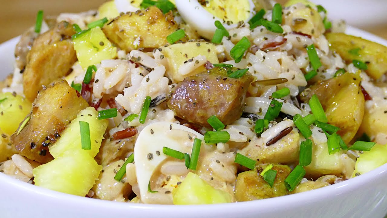 ensalada de arroz con pollo y piña