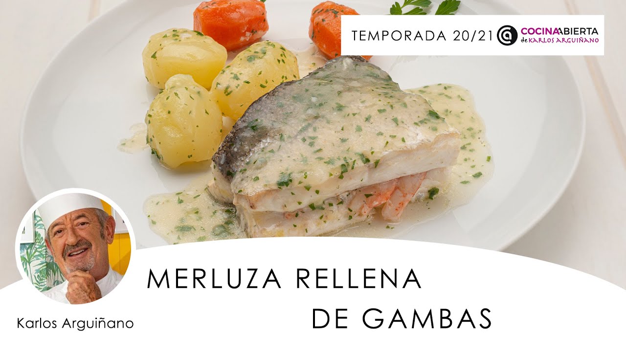 pescadilla rellena de gambas al horno