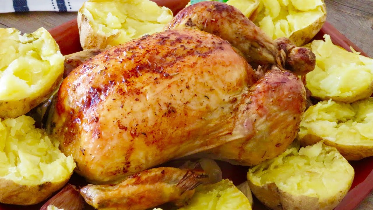 pollo entero al horno con vino blanco